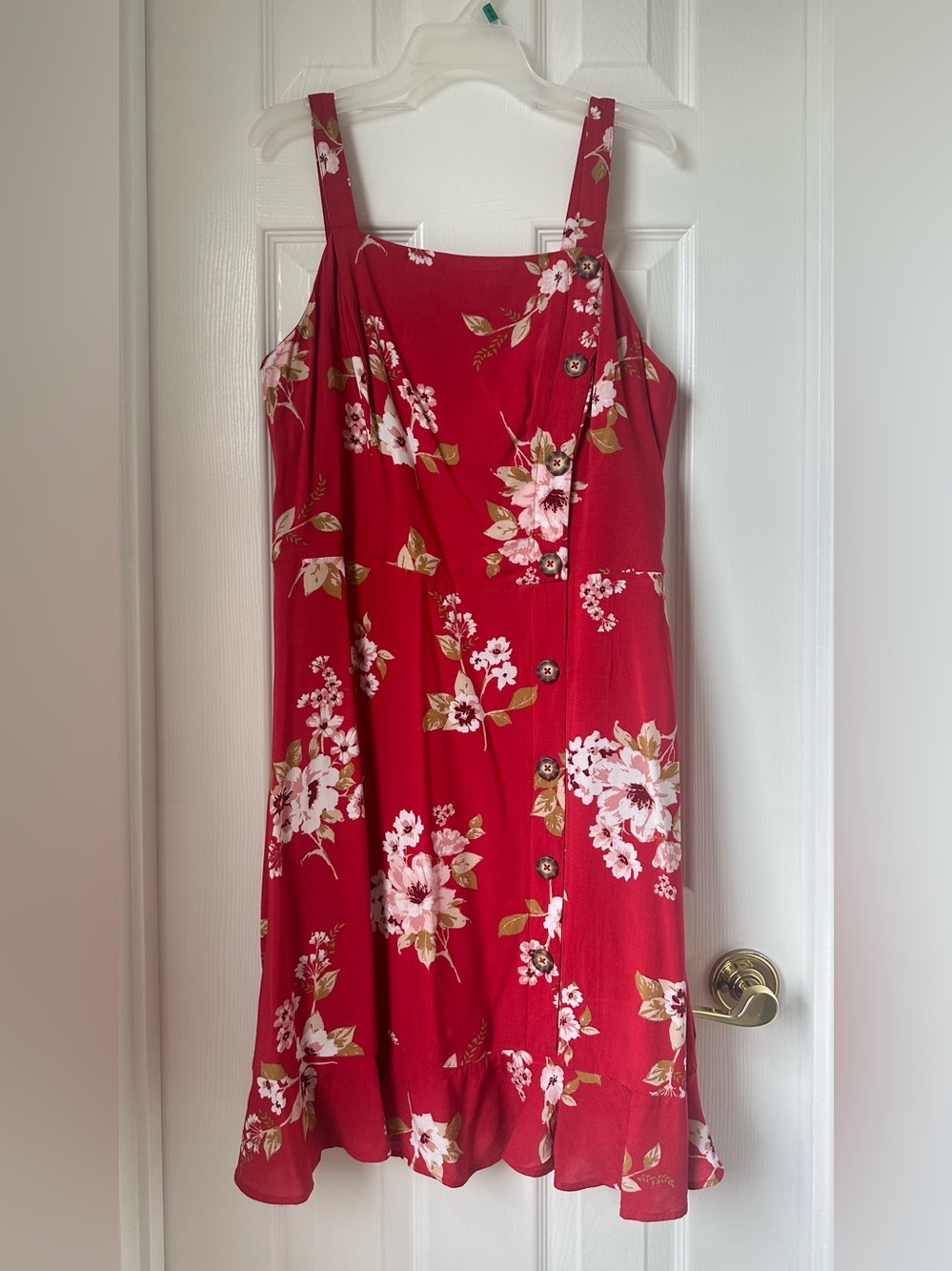 Xhilaration Red Floral Midi Dress with Button Front